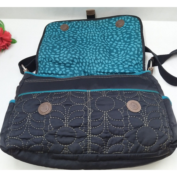 Fossil Black Nylon Floral Flap Closure Messenger Crossbody Bag - Picture 10 of 16